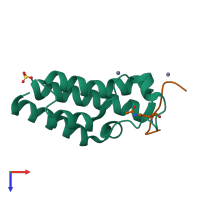 Hetero dimeric assembly 2 of PDB entry 4qc1 coloured by chemically distinct molecules, top view.