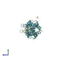 PDB entry 4qc1 coloured by chain, side view.