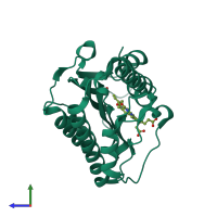 PDB entry 4qcd coloured by chain, side view.