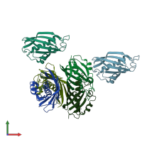 PDB entry 4qdb coloured by chain, front view.