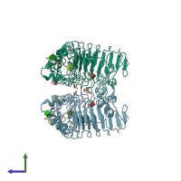 PDB entry 4qdh coloured by chain, side view.