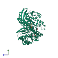 PDB entry 4qdi coloured by chain, side view.