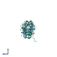 PDB entry 4qds coloured by chain, side view.