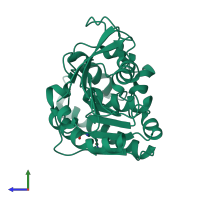 PDB entry 4qdt coloured by chain, side view.