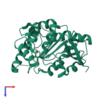 PDB entry 4qdt coloured by chain, top view.