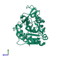 PDB entry 4qdu coloured by chain, side view.