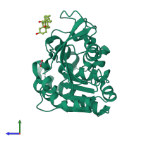 PDB entry 4qe3 coloured by chain, side view.