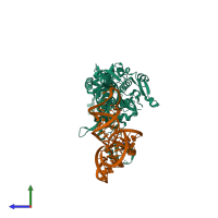 PDB entry 4qei coloured by chain, side view.