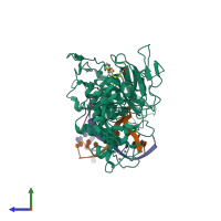 PDB entry 4qeo coloured by chain, side view.