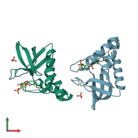 PDB entry 4qf4 coloured by chain, front view.