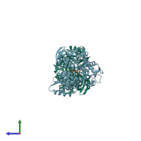 PDB entry 4qf5 coloured by chain, side view.