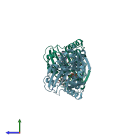 PDB entry 4qfc coloured by chain, side view.