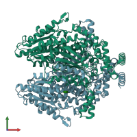 PDB entry 4qfh coloured by chain, front view.