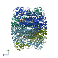 PDB entry 4qfx coloured by chain, side view.