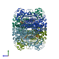 PDB entry 4qg0 coloured by chain, side view.