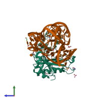 PDB entry 4qg3 coloured by chain, side view.