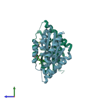 PDB entry 4qgf coloured by chain, side view.