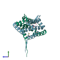 PDB entry 4qgp coloured by chain, side view.