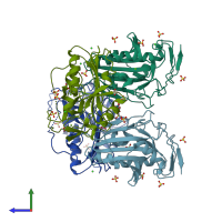 PDB entry 4qh0 coloured by chain, side view.
