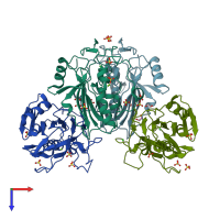 PDB entry 4qh0 coloured by chain, top view.