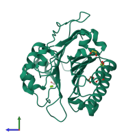 PDB entry 4qhe coloured by chain, side view.