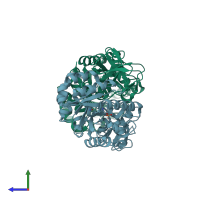 PDB entry 4qhr coloured by chain, side view.