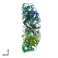 PDB entry 4qhs coloured by chain, side view.