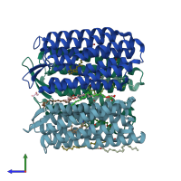 PDB entry 4qi1 coloured by chain, side view.