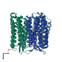 PDB entry 4qi1 coloured by chain, top view.