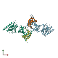 PDB entry 4qil coloured by chain, front view.