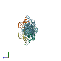 PDB entry 4qil coloured by chain, side view.