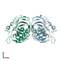 PDB entry 4qiz coloured by chain, front view.
