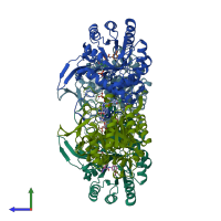 PDB entry 4qj1 coloured by chain, side view.