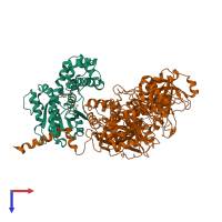 PDB entry 4qj3 coloured by chain, top view.