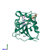 PDB entry 4qjc coloured by chain, side view.