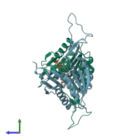 PDB entry 4qji coloured by chain, side view.