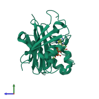 PDB entry 4qjl coloured by chain, side view.