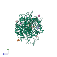 PDB entry 4qjq coloured by chain, side view.