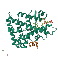 PDB entry 4qjr coloured by chain, front view.