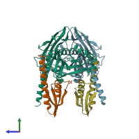 PDB entry 4qjv coloured by chain, side view.