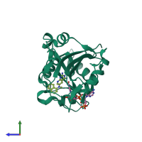 PDB entry 4qjz coloured by chain, side view.