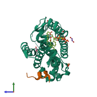 PDB entry 4qk4 coloured by chain, side view.