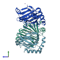 PDB entry 4qkf coloured by chain, side view.