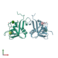 PDB entry 4qki coloured by chain, front view.