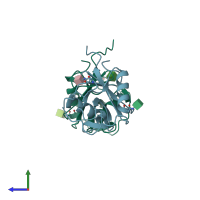 PDB entry 4qki coloured by chain, side view.