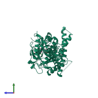 PDB entry 4qkn coloured by chain, side view.