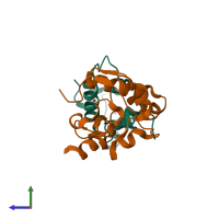 Hetero dimeric assembly 1 of PDB entry 4qko coloured by chemically distinct molecules, side view.