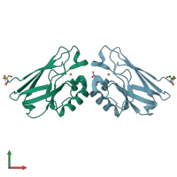 PDB entry 4qkt coloured by chain, front view.