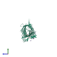 PDB entry 4ql0 coloured by chain, side view.