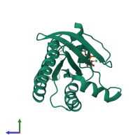 PDB entry 4ql3 coloured by chain, side view.